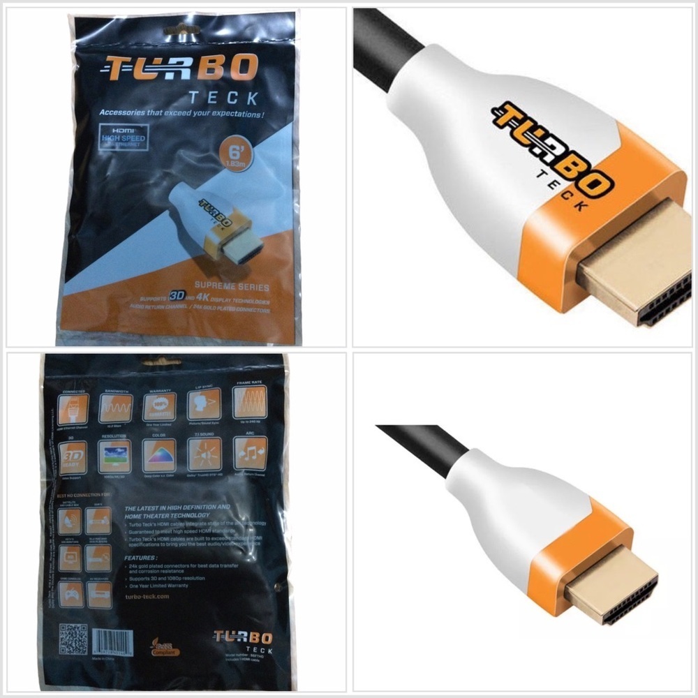 TURBO TECK HDMI Cable 1080P High Speed 3D 4K 60Hz UHD Gold Plated New